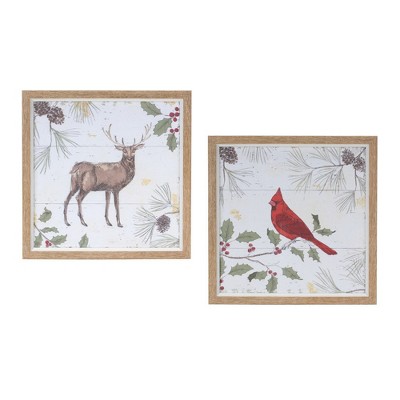 Melrose Framed Deer Cardinal Wall Art (Set of 2)