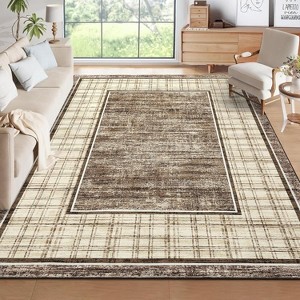 Acekool Checkered Area Rug, Washable Non-Slip Modern Low Pile Soft Rug for Living Room Bedroom Office Dining Room, Neutral Accent - 1 of 4