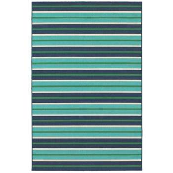 Macro Multi-Striped Patio Rug Blue/Green - Captiv8e Designs