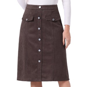 INSPIRE CHIC Women's High Waist Faux Suede Knee Length A-Line Skirts - 1 of 4