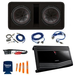 Kicker 48DCWR102 10" Dual Subwoofers Enclosure, Kenwood KAC-9106D Amp with PAC Audio LC-1 Controller, Interconnects & Power Kit - 1 of 4