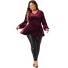 Agnes Orinda Women's Plus Size Elegant Shiny Gilding Metallic Stars Peplum V Neck Long Sleeve Velvet Blouse - 3 of 4