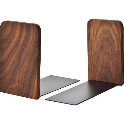 ACEPANO 2-Piece Small-Size Upgraded Decorative Durable Non-Slip Bookends-Walnut