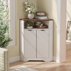 Corner Cabinet, Corner Storage Cabinet with Open Storage, 2 Doors & Adjustable Shelf - 1 of 4