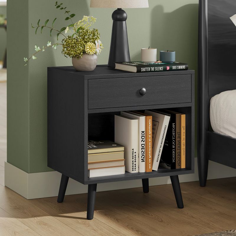 VASAGLE Nightstand, Small Bedside Table With Drawer, Open Compartment, And Pine Wood Legs, For Living Room Bedroom, 15.7 X 19.7 X 22.8 Inches, 1 of 10