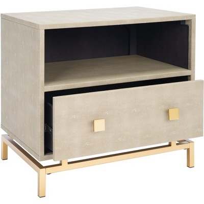 Meilana Light Taupe and Brass 1 Drawer Nightstand