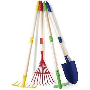 Kids Garden Tool Set Toy 4-Piece - Includes Shovel, Rake, Hoe, Leaf Rake Wooden Gardening Tools For Kids - Play22usa - 1 of 4