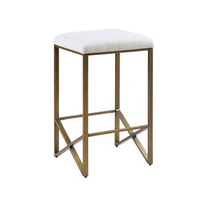 Ivory and Bronze Backless Upholstered Counter Stool with Metal Base