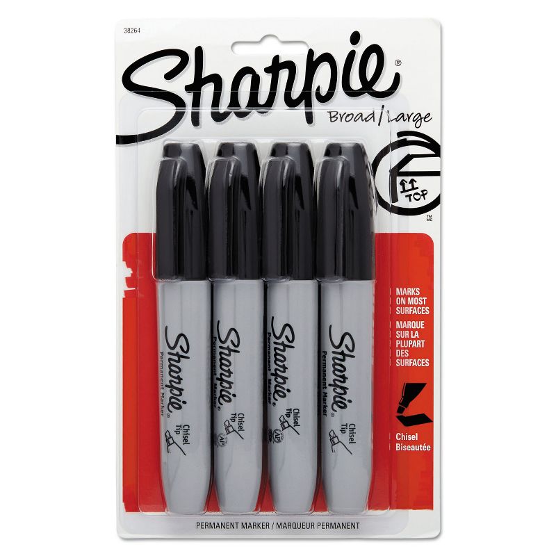 Sharpie Permanent Markers 5.3mm Chisel Tip Black 4/Pack 38264PP, 2 of 8