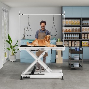 49.6" Electric Pet Grooming Table With Double Arms & Ring Heavy Duty Electric Grooming Table, Height Adjustable From 8 Up To 36inch For Dogs & Cats - 1 of 4