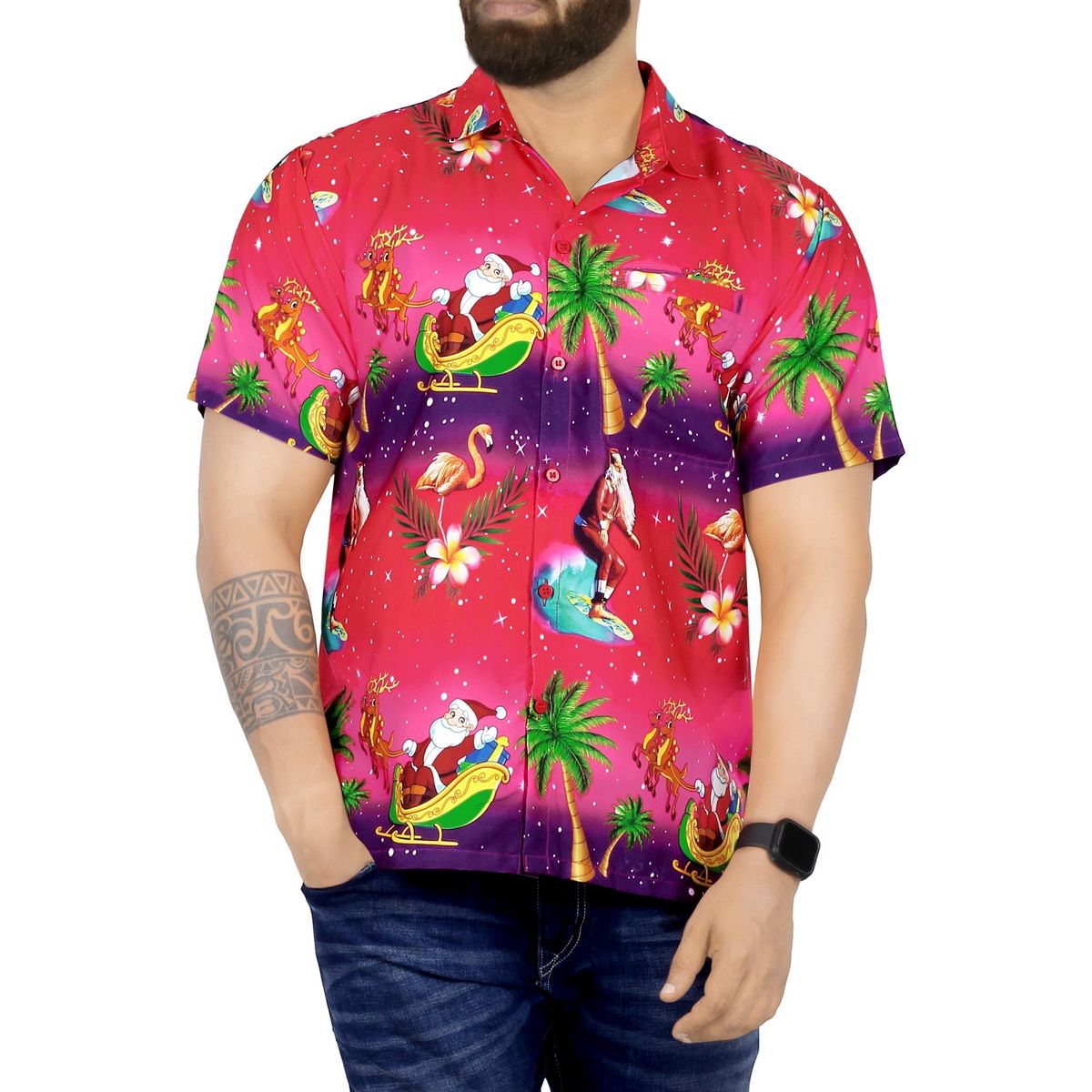 HAPPY BAY Mens Hawaiian Shirts Short Sleeve Button Down Shirt Men's Christmas Hawaii Vacation Casual Beach Shirts for Men Funny - thumbnail 5