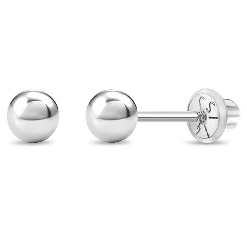 Baby Girls Classic Ball Screw Back 14k White Gold Earrings 4mm