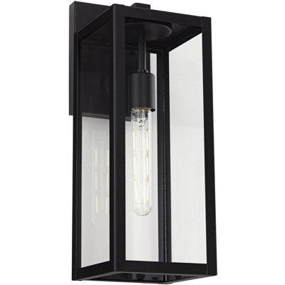 Mystic Black Metal Outdoor Wall Light with Clear Glass Panels