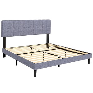 JIONJOY Gray Linen Upholstered Bed Frame - 3-Level Adjustable Headboard, 6.3" Underbed Storage, Noise-Reducing Design - 1 of 4