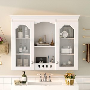 ORRD White Wall Mounted Medicine Cabinet with 2 Glass Doors, Bathroom Storage Organizer Over Toilet with Adjustable Shelves - 1 of 4