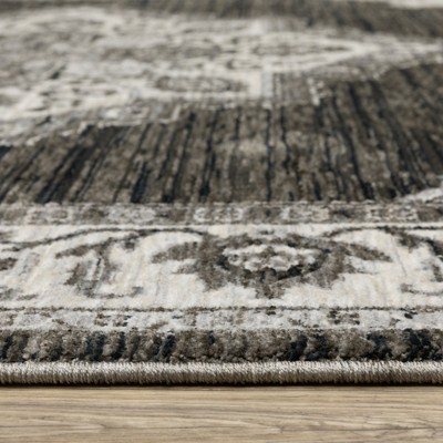 Charcoal and Ivory Medallion Synthetic 5x8 Area Rug
