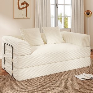 GYIIYUO 70" Convertible Sofa Bed with Pillows, Corduroy Folding Sleeper Sofa, No Assembly Required - 1 of 4