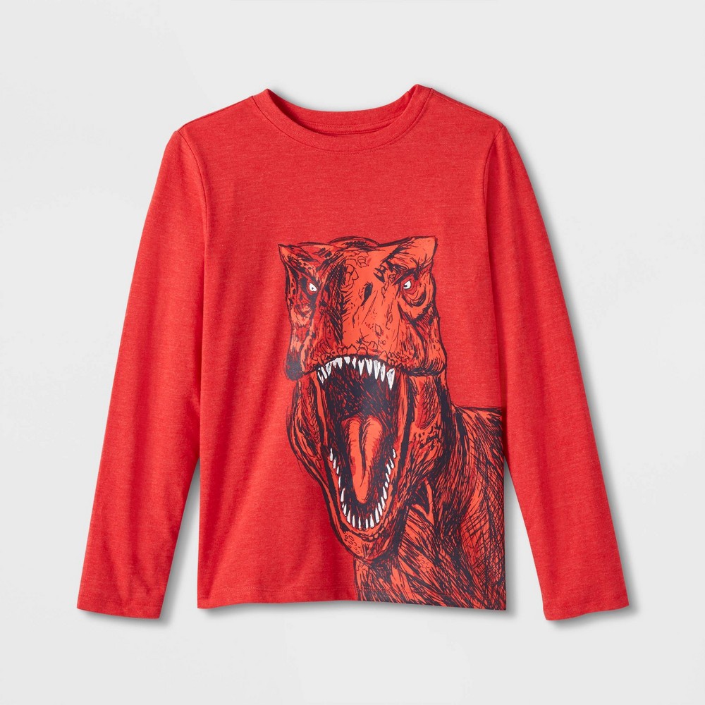 size small Boys' Roaring T-Rex Long Sleeve Graphic T-Shirt - Cat & Jack Red S