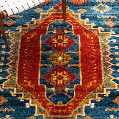 Aegean Bliss Round Blue Synthetic Easy-Care Rug