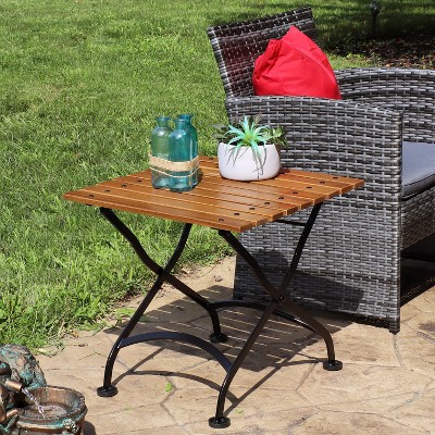 Chestnut Wood and Black Steel Folding Square Patio Side Table