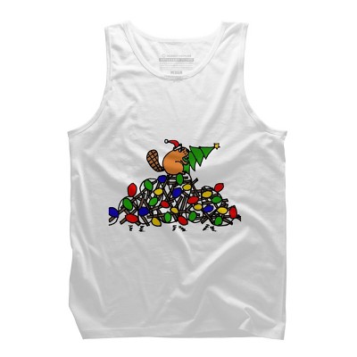 Men's Design By Humans Cool Christmas Beaver dding Lights to Dam By SmileToday Tank Top