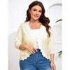 Womens 3/4 Sleeve Knit Cardigan Casual Scallop Hemline Open-Front Shrug Sweaters - 3 of 4
