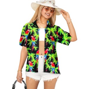HAPPY BAY Women's Button Down Summer Beach Party Colorful Shirt Hawaiian Short Sleeve Vacation Button Up Dress Shirts Colorful for Women - 1 of 4