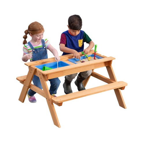 HearthSong Kids' Wooden 2-in-1 Picnic Table Sensory Play Station with Removable Tabletop and Two Plastic Bin Inserts - image 1 of 4