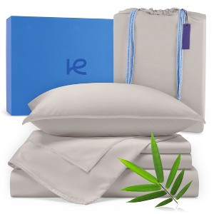 Kickoff Home Viscose from Bamboo Sheets Set 300 Thread Count 100% Organic Bamboo Viscose Cooling Bedding Sheets Hot Sleepers, Flat, Fitted, Pillowcase - 1 of 4