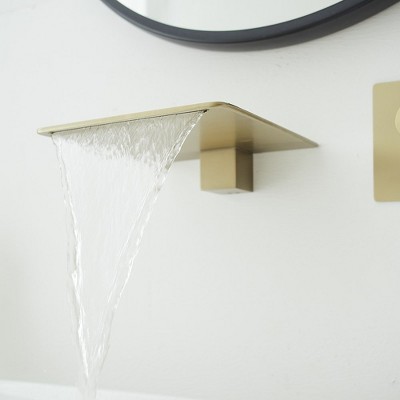 Brushed Gold Wall-Mount Single-Handle Bathroom Faucet with Shelf