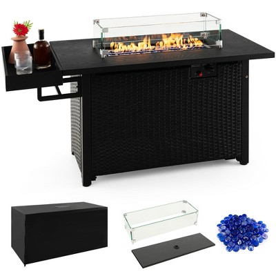 Tangkula Propane Gas Fire Pit Table 52 Inch Propane Fire Pit w/ Wind Guard 50,000 BTU Heat Output Black
