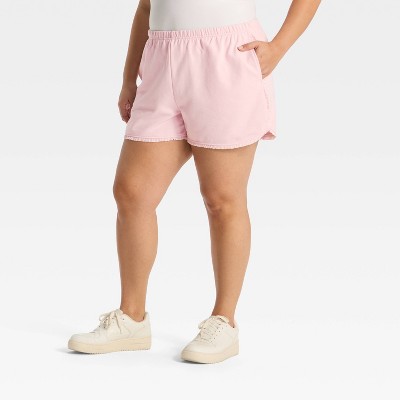 Women's French Terry Mid-Rise Lace Trim Pull-On Shorts - Wild Fable™