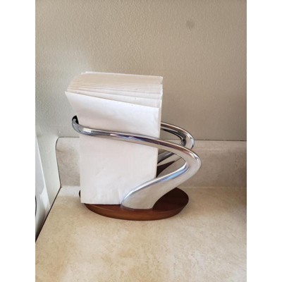 Modern Acacia Wood and Alloy Napkin Holder