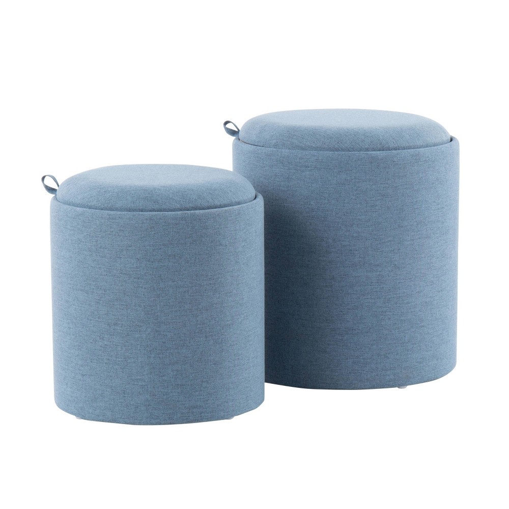 Photos - Pouffe / Bench Tray Polyester Wood Contemporary Nesting Ottoman Set Blue/Natural - LumiSo