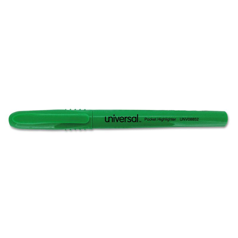 UNIVERSAL Pocket Clip Highlighter Chisel Tip Fluorescent Green Ink Dozen 08852, 1 of 9