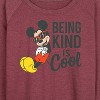 Women's - Disney - Mickey Kind Is Cool Lightweight French Terry Wide Neck Long Sleeve Graphic Shirt - 2 of 4