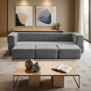 Chenille Convertible Sectional Sofa with 3 Footrests, High-Rebound Foam - 1 of 4