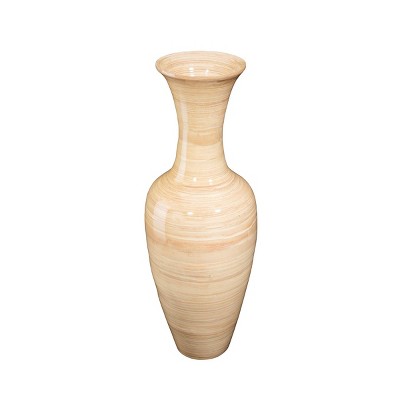 Handcrafted 28" Tall Beige Bamboo Floor Vase