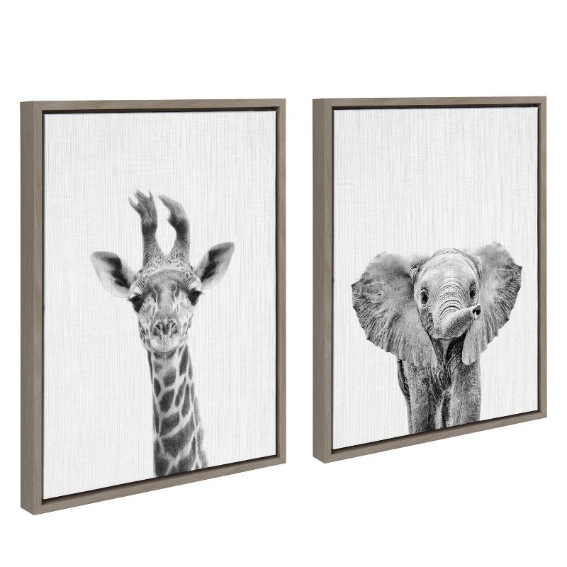 (Set of 2) Sylvie Baby Giraffe Elephant Framed Canvas by Simon Te - Kate & Laurel All Things Decor, 2 of 6