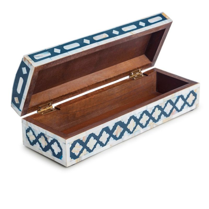 GAURI KOHLI Jodhpur Mother of Pearl Decorative Box, Blue, 12", 5 of 7