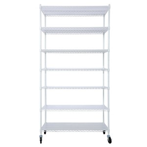 FONTOI 7 Tier Wire Shelving Unit, Adjustable Storage Racks with Wheels & Shelf Liners for Kitchen, Garage, White, 48"*81.5"*18" - 1 of 4