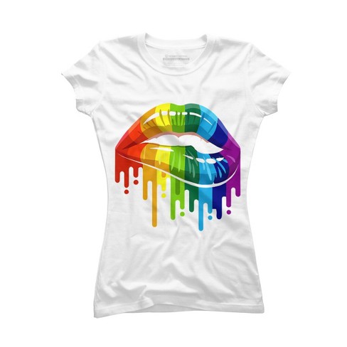 Design By Humans Rainbow Pride Lip Melt By COVI T-Shirt - White - 2X Large