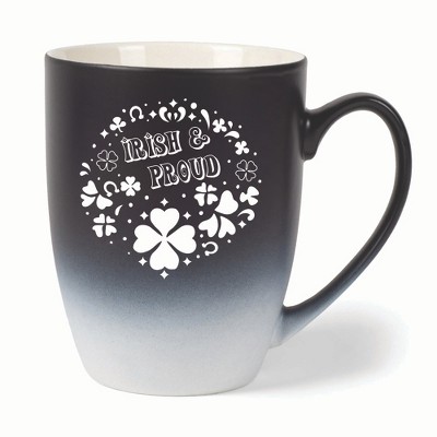 Elanze Designs Irish & Proud Two Toned Ombre Matte 10 ounce New Bone China Coffee Tea Cup Mug, Black and White