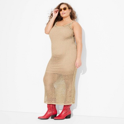 Women's Open Knit Maxi Sweater Dress - Wild Fable™ Gold 3X