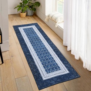 Border Geometric Area Rug Non Slip Rug Low Pile Accent Rug - 1 of 4