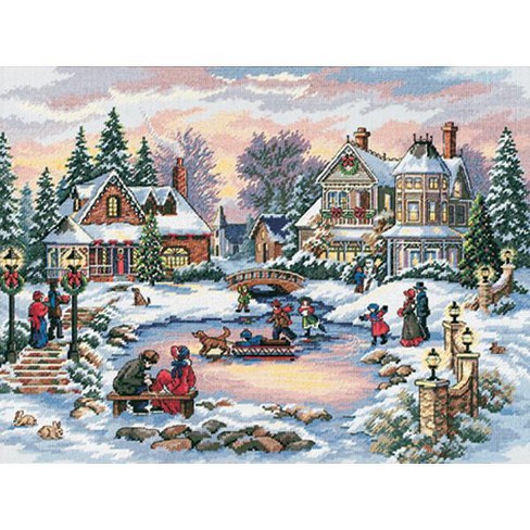  Dimensions Gold Collection Counted Cross Stitch Kit, Aurora  Cabin, 16 Count Dove Grey Aida, 16'' x 12