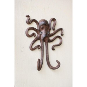 Cast Iron Octopus Wall Hook 6.1"H in Distressed Black Nautical Style by Kalalou - 1 of 3