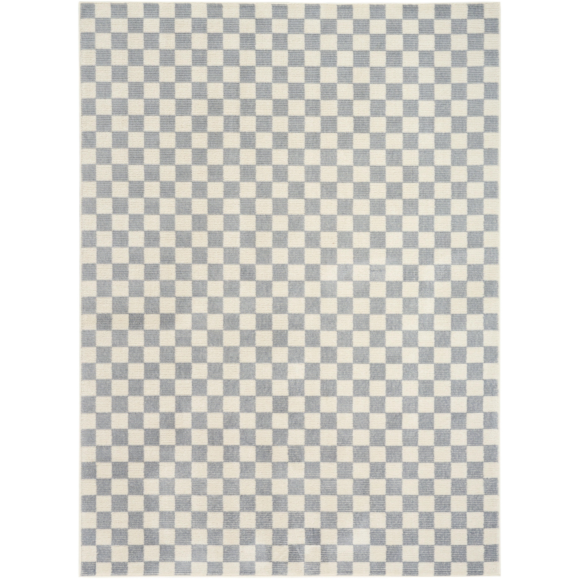 Nourison Serenity Home Checkered Indoor Area Rug Ivory Blue 6' x 9'