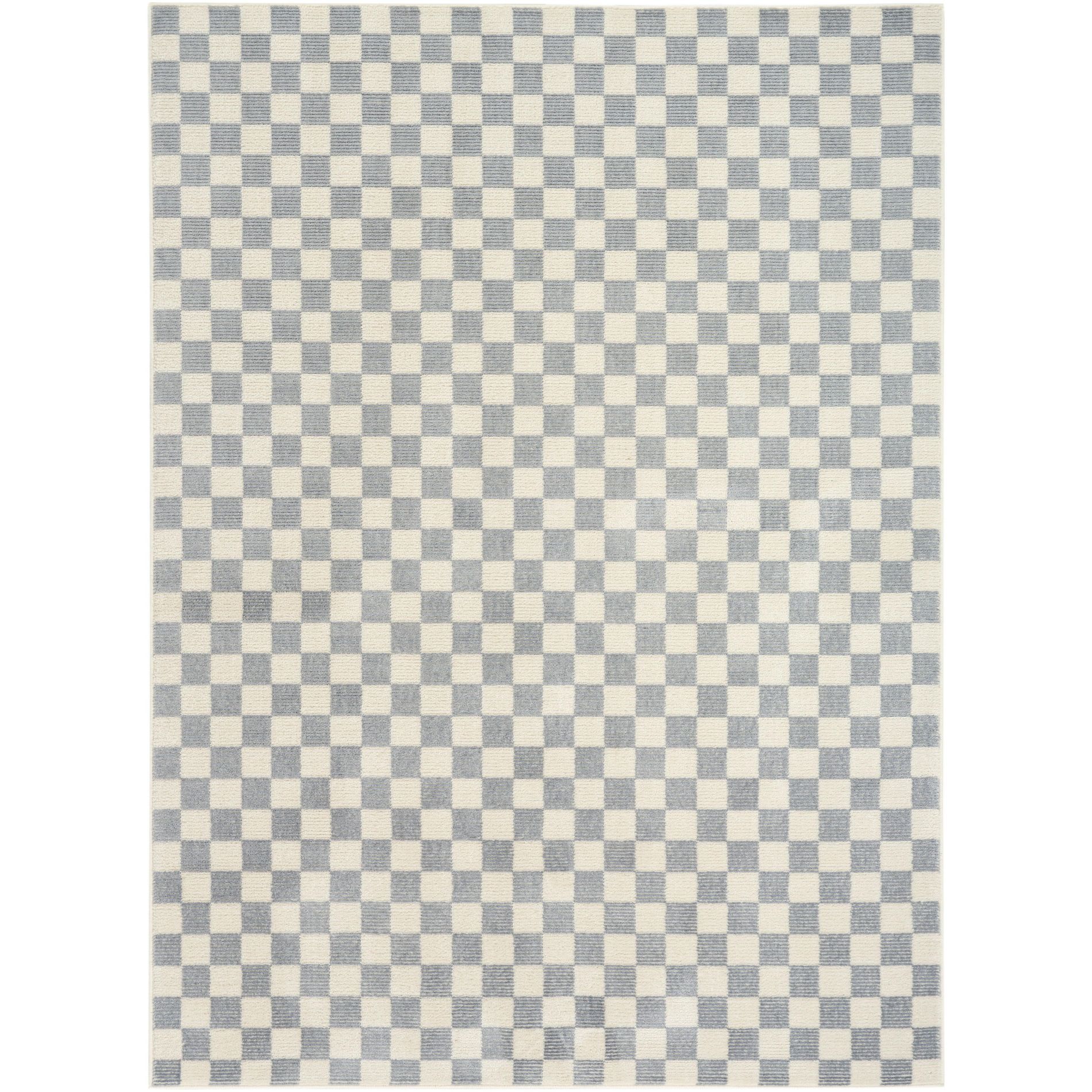Nourison Serenity Home Checkered Indoor Area Rug Ivory Blue 6' x 9'