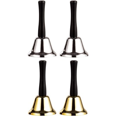 Juvale 4-Count Steel Hand Bells with Wooden Handles for Ringing, Service Call, Church